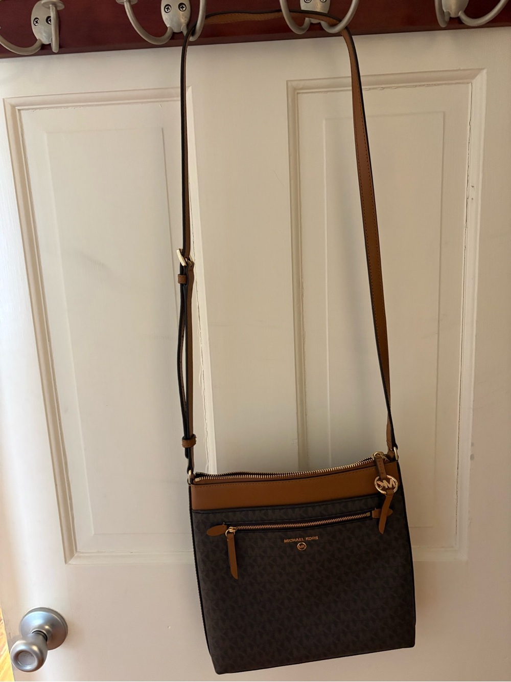 Michael Kors Brown and Tan Logo Crossbody